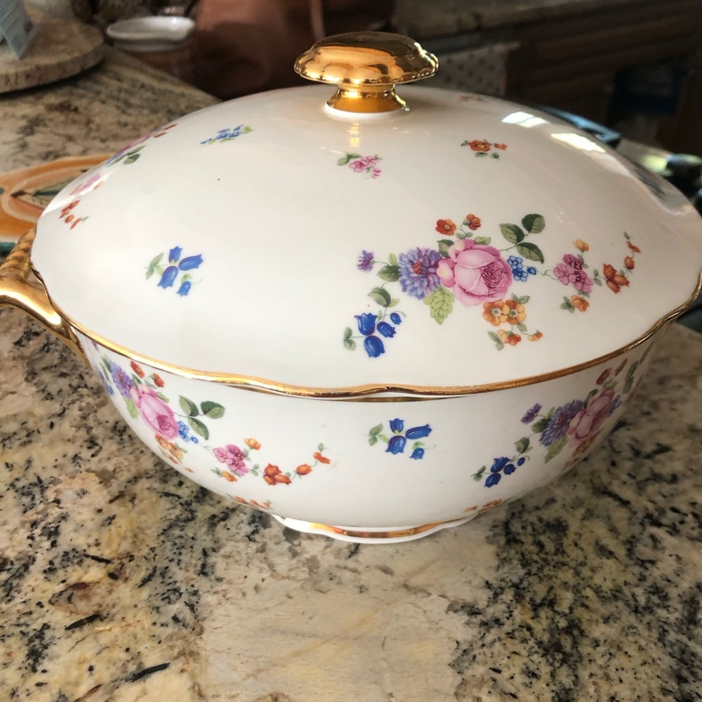 Vintage Italian Richard Ginori Porcelain Pink Floral Motif Serving Bowl